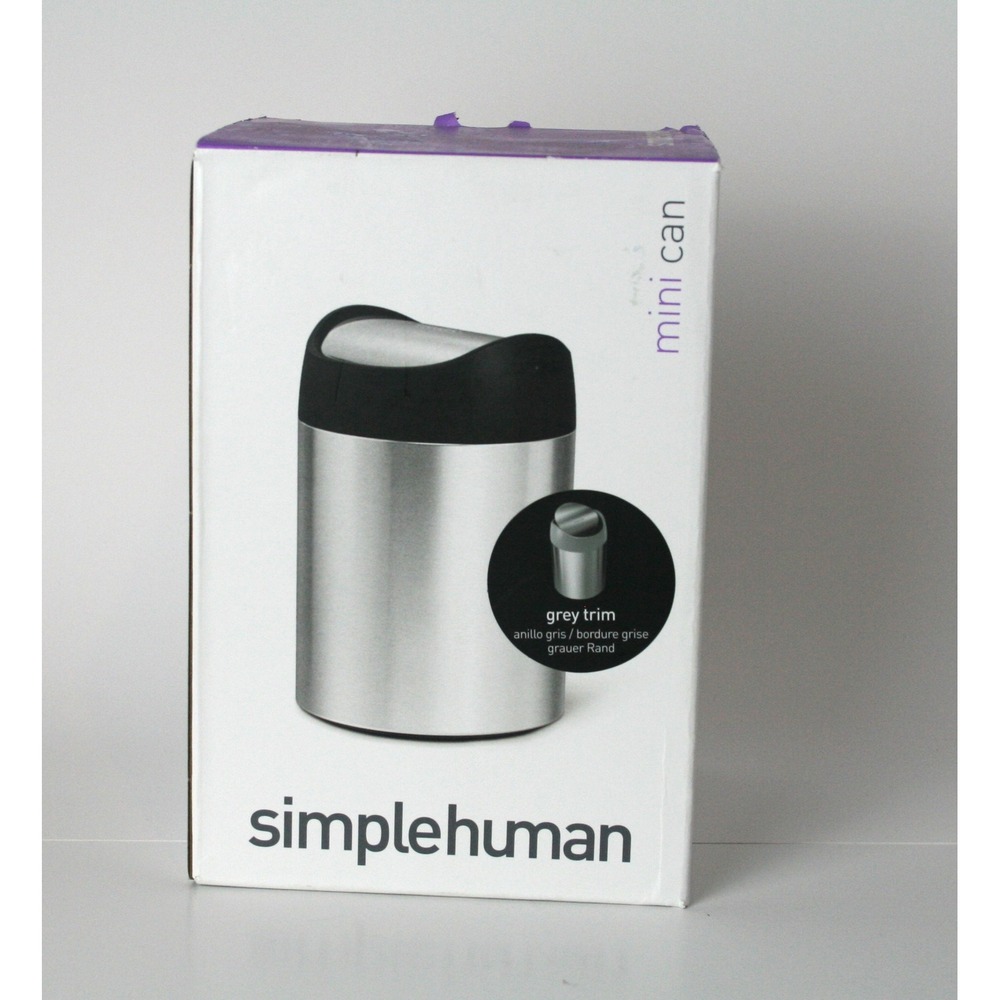 Simplehuman Mini Can Brushed Stainless Steel Waste Basket - Swing Lid Grey Trim